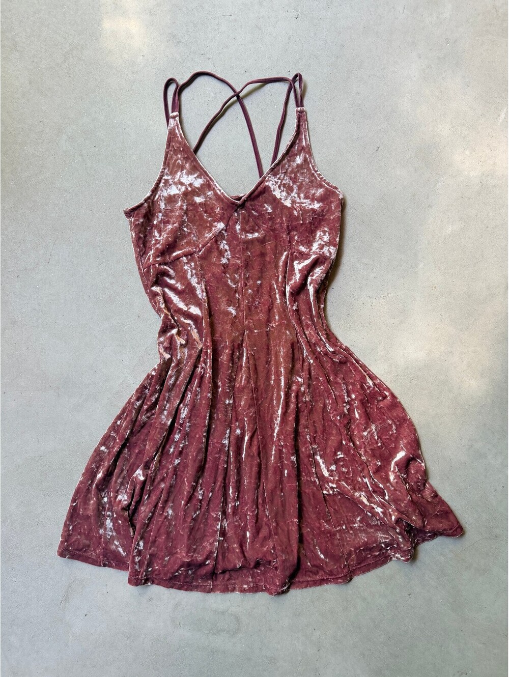 American Eagle Mauve Crushed Velvet Mini Dress | Strappy Skater Dress Homecoming